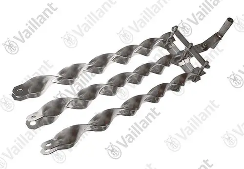 Edelstahl-Turbulator von Vaillant mit geschwungenen Spiralen zur Verbesserung des Wärmeübergangs. Übersichtliche Anordnung, geeignet für spezifische Heizsysteme.